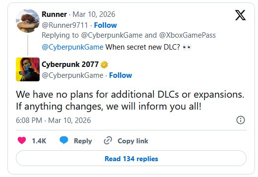 Screenshot-2026-03-14-155133 CD Projekt RED: لا خطط لإضافة DLC جديدة لـ Cyberpunk 2077