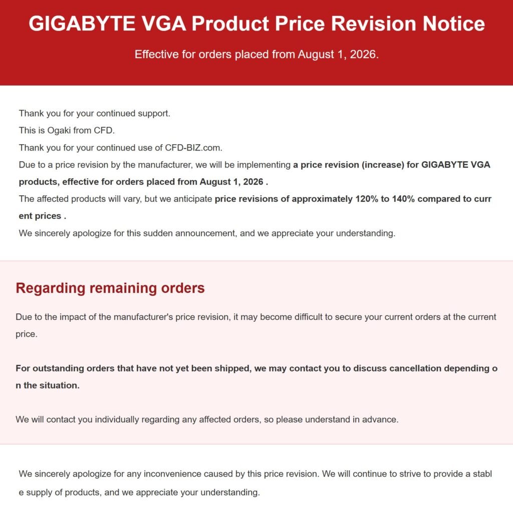 GIGABYTE-GPU-price-hike-retailer-notice-1024x1019 ارتفاع أسعار بطاقات GIGABYTE حتى 40%